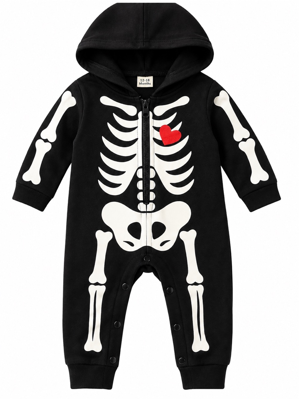 Kids Black Skeleton One-Piece Romper with Heart